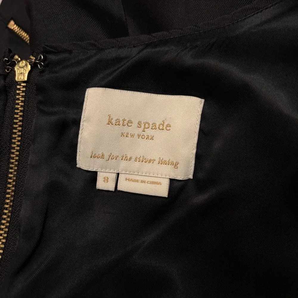 Kate Spade New York Black Silk Cotton‎ Bow Waist Cocktail Dress Size 8 Gold Zip